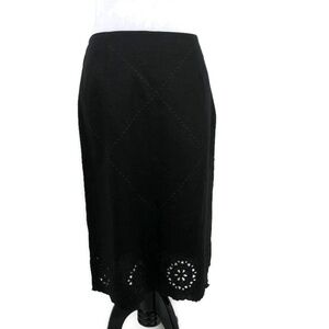Ecologie Women's Size 6 Pencil Skirt Eyelet Midi Linen Blend Black Brown